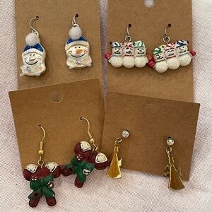 💐5/25 4 pair Christmas earrings triple snowman angel candy cane bow resell